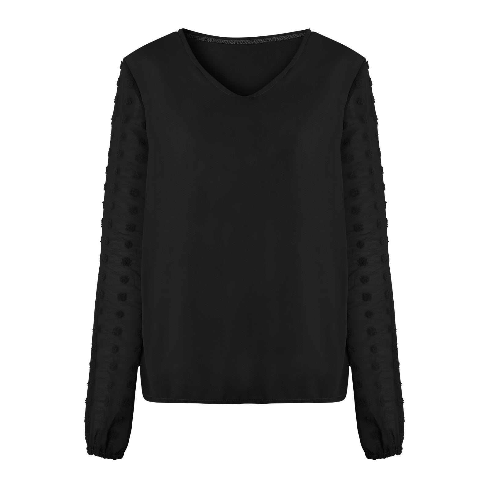 Lantern Sleeve V Neck Chiffon Blouse