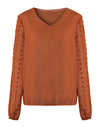 Lantern Sleeve V Neck Chiffon Blouse