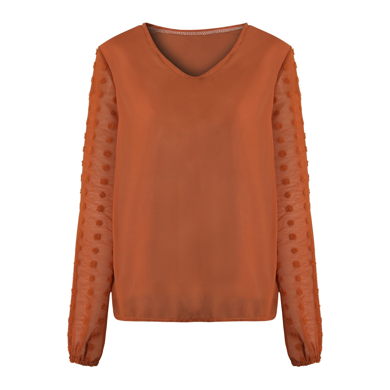 Lantern Sleeve V Neck Chiffon Blouse