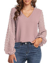 Lantern Sleeve V Neck Chiffon Blouse