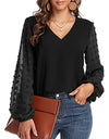 Lantern Sleeve V Neck Chiffon Blouse