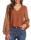 Lantern Sleeve V Neck Chiffon Blouse