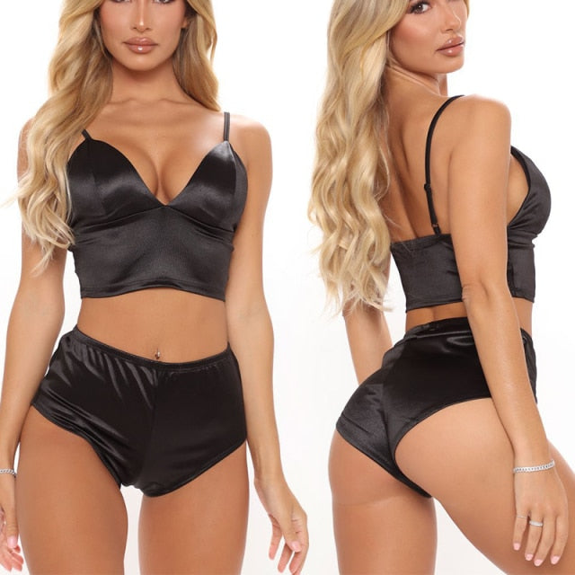 Satin Sexy Lingerie Bra And Panty Set