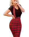 Plaid Print Suspender Knee Length Skirt