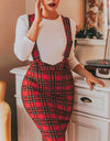 Plaid Print Suspender Knee Length Skirt