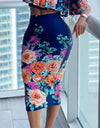 Casual Two-Piece Off Shoulder Short Sleeve Floral Print Skirt