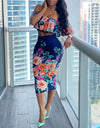 Casual Two-Piece Off Shoulder Short Sleeve Floral Print Skirt