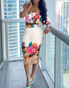 Casual Two-Piece Off Shoulder Short Sleeve Floral Print Skirt