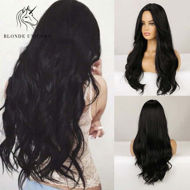 Long, Wavy Natural Synthetic Wig Ombre, Blonde & Brown