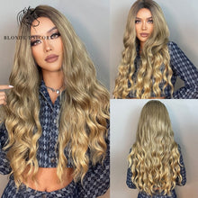 Load image into Gallery viewer, Long, Wavy Natural Synthetic Wig Ombre, Blonde &amp; Brown
