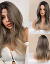 Long, Wavy Natural Synthetic Wig Ombre, Blonde & Brown