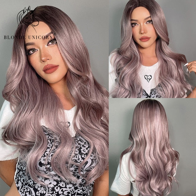 Long, Wavy Natural Synthetic Wig Ombre, Blonde & Brown