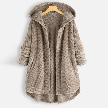 S-5XL Warm Winter Fleece Button Hooded Overcoat