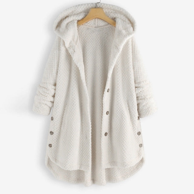 S-5XL Warm Winter Fleece Button Hooded Overcoat