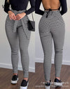 High Waist Lace-up Tights With Sashes