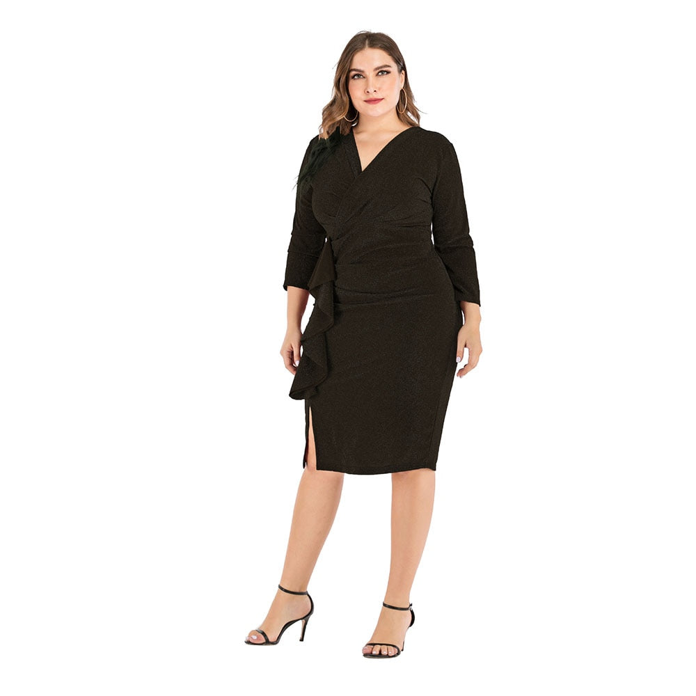 Elegant V-Neck Plus Size Party Dress