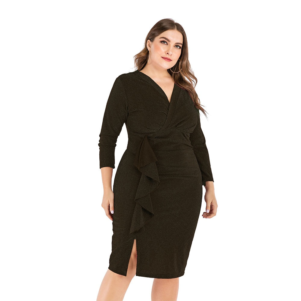 Elegant V-Neck Plus Size Party Dress