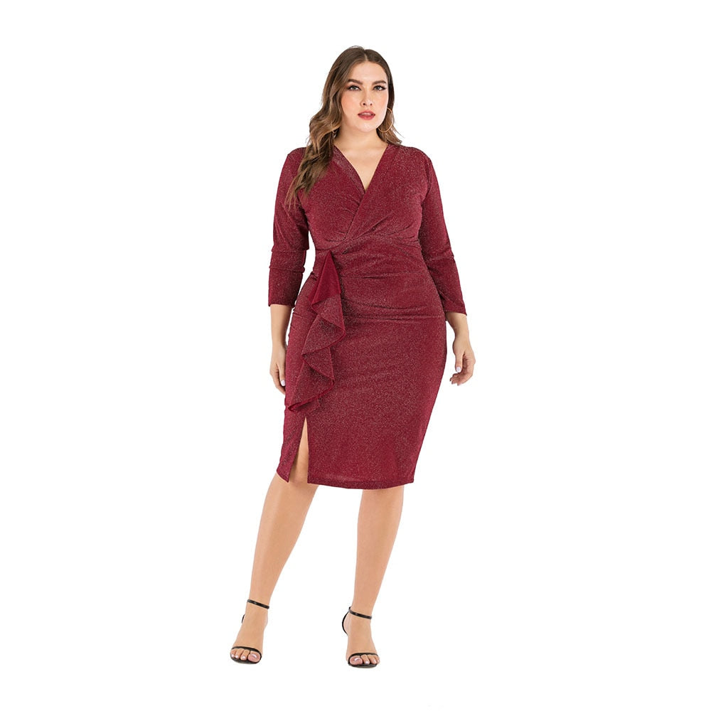 Elegant V-Neck Plus Size Party Dress