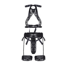 Load image into Gallery viewer, 3Pcs Hollow-Out Open Bra Black Lace Strap Underwear Set
