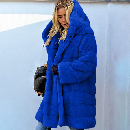 Warm Thick Hooded Pure Color Faux-Fur Coat