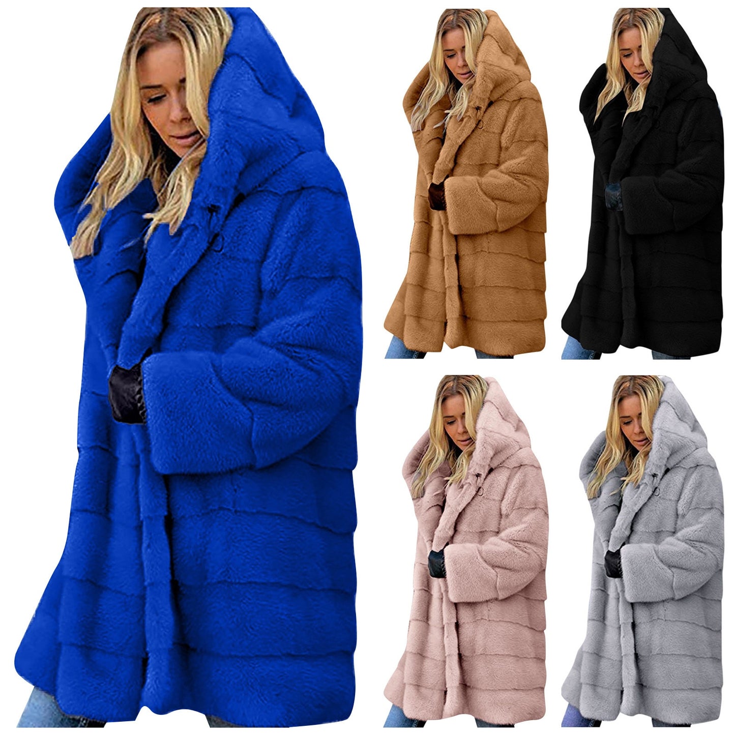 Warm Thick Hooded Pure Color Faux-Fur Coat