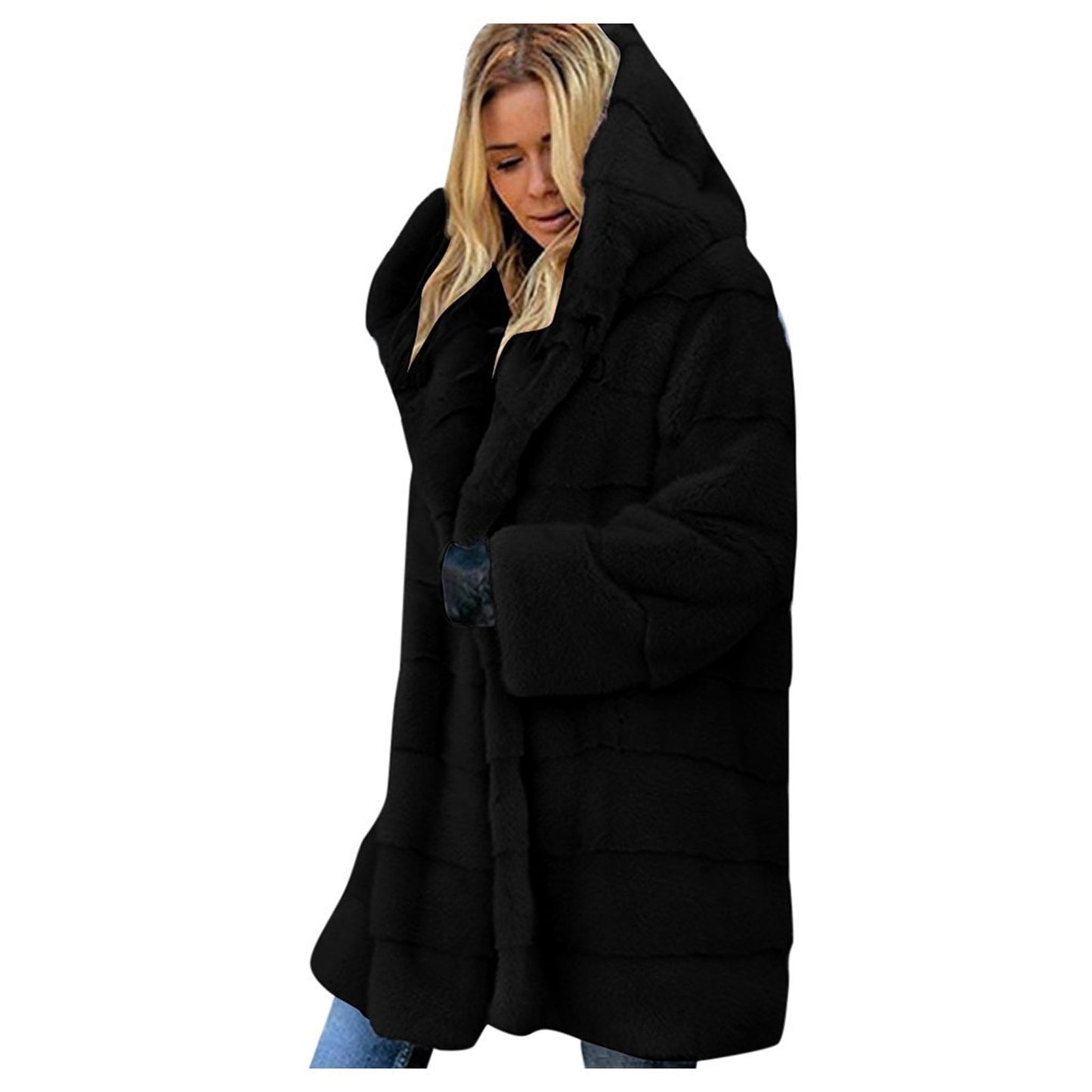 Warm Thick Hooded Pure Color Faux-Fur Coat