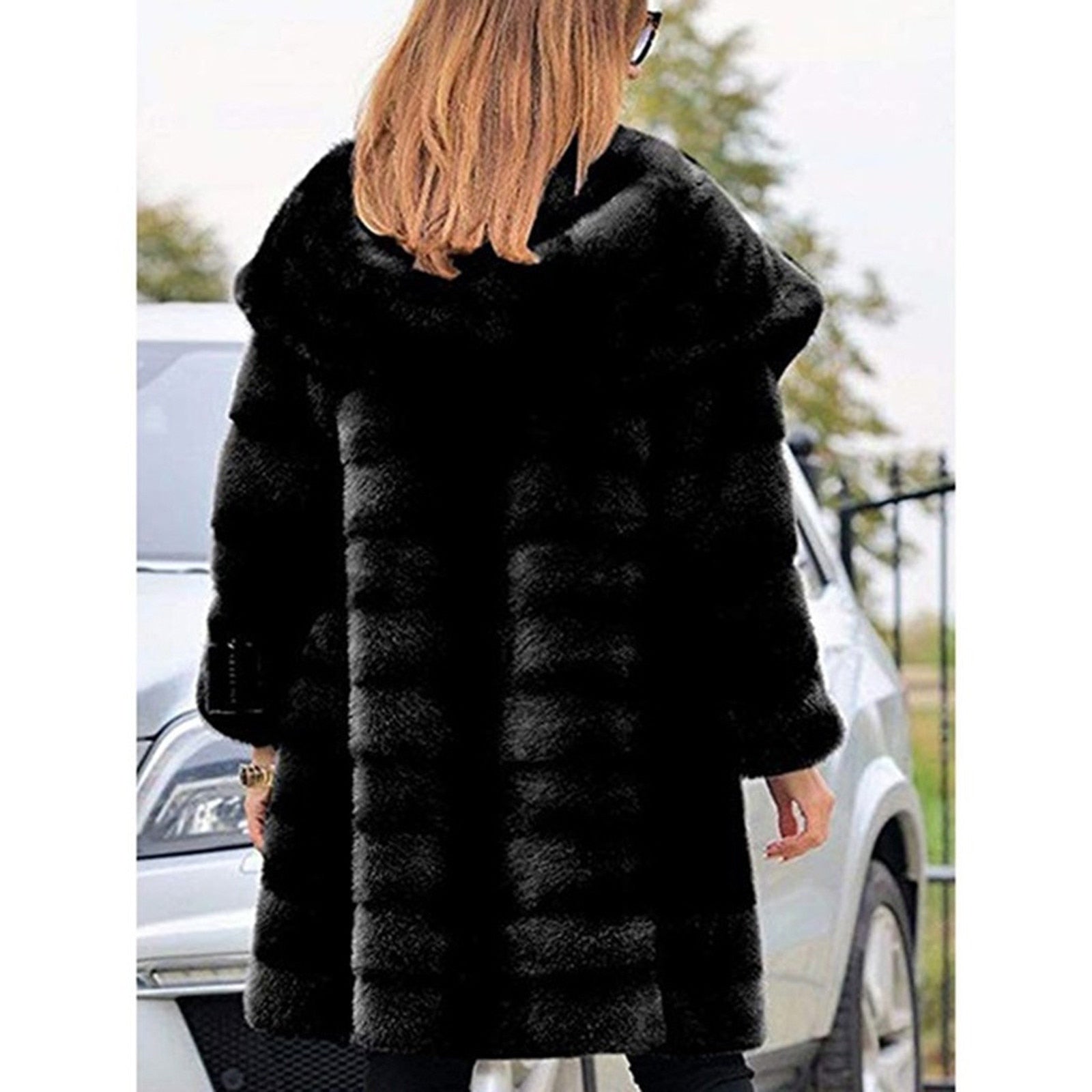 Warm Thick Hooded Pure Color Faux-Fur Coat