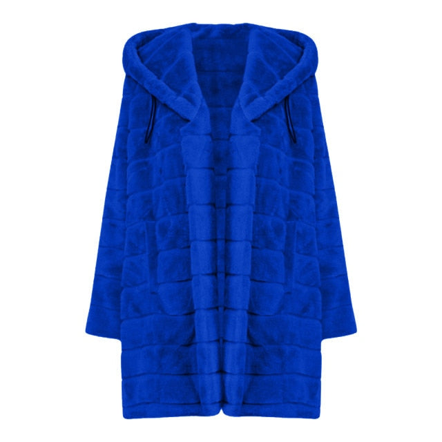 Warm Thick Hooded Pure Color Faux-Fur Coat