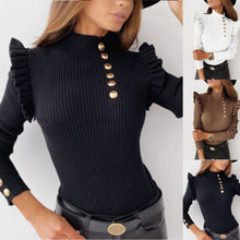 Cargar imagen en el visor de la galería, Buttoned Long Sleeve Ribbed TurtleneckTop
