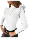Buttoned Long Sleeve Ribbed TurtleneckTop