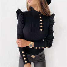 Cargar imagen en el visor de la galería, Buttoned Long Sleeve Ribbed TurtleneckTop
