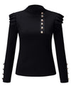 Buttoned Long Sleeve Ribbed TurtleneckTop