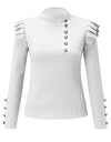 Buttoned Long Sleeve Ribbed TurtleneckTop
