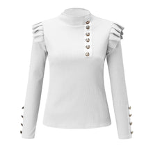 Cargar imagen en el visor de la galería, Buttoned Long Sleeve Ribbed TurtleneckTop
