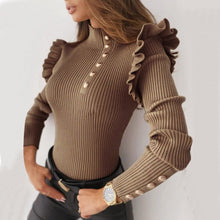 Cargar imagen en el visor de la galería, Buttoned Long Sleeve Ribbed TurtleneckTop
