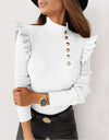 Buttoned Long Sleeve Ribbed TurtleneckTop