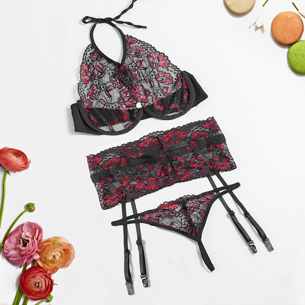 Women's Embroidery Erotic Lingerie Set