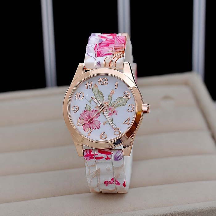 NEW Silicone Flower Printed Fashion Wristwatch
