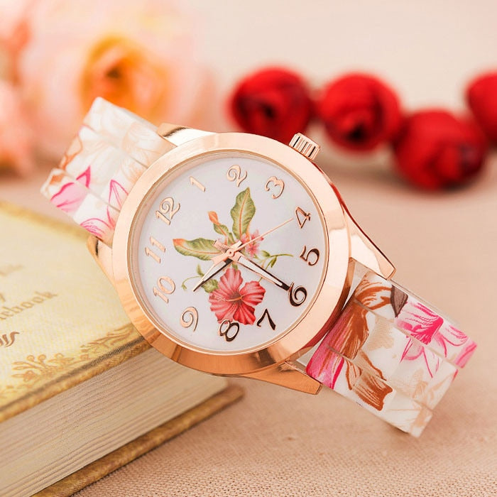 NEW Silicone Flower Printed Fashion Wristwatch
