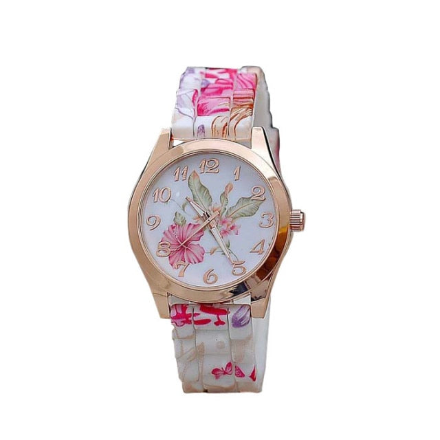 NEW Silicone Flower Printed Fashion Wristwatch