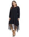 Lace Casual Long Sleeve V Neck Midi Dress