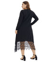Lace Casual Long Sleeve V Neck Midi Dress