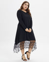 Lace Casual Long Sleeve V Neck Midi Dress