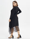 Lace Casual Long Sleeve V Neck Midi Dress