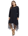 Lace Casual Long Sleeve V Neck Midi Dress