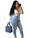 Ripped Leopard Plus Size Denim Leggings