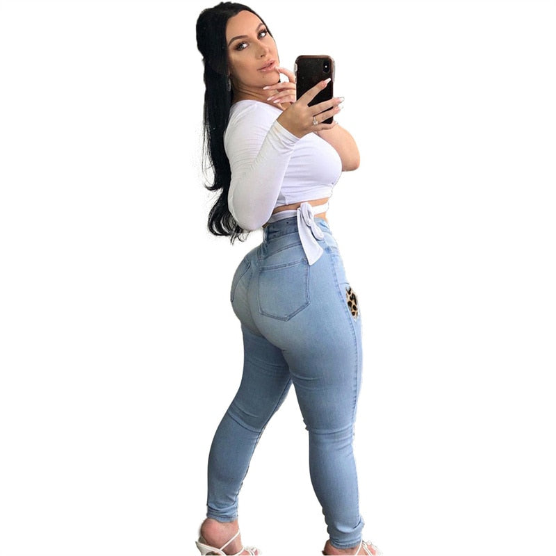 Ripped Leopard Plus Size Denim Leggings