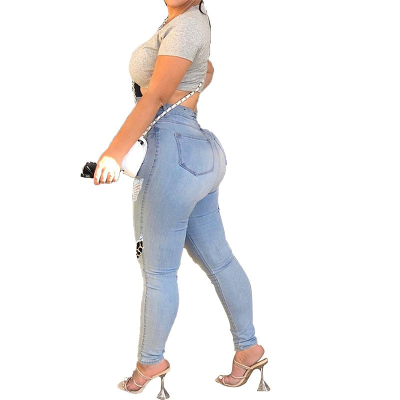 Ripped Leopard Plus Size Denim Leggings