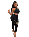 Ripped Leopard Plus Size Denim Leggings