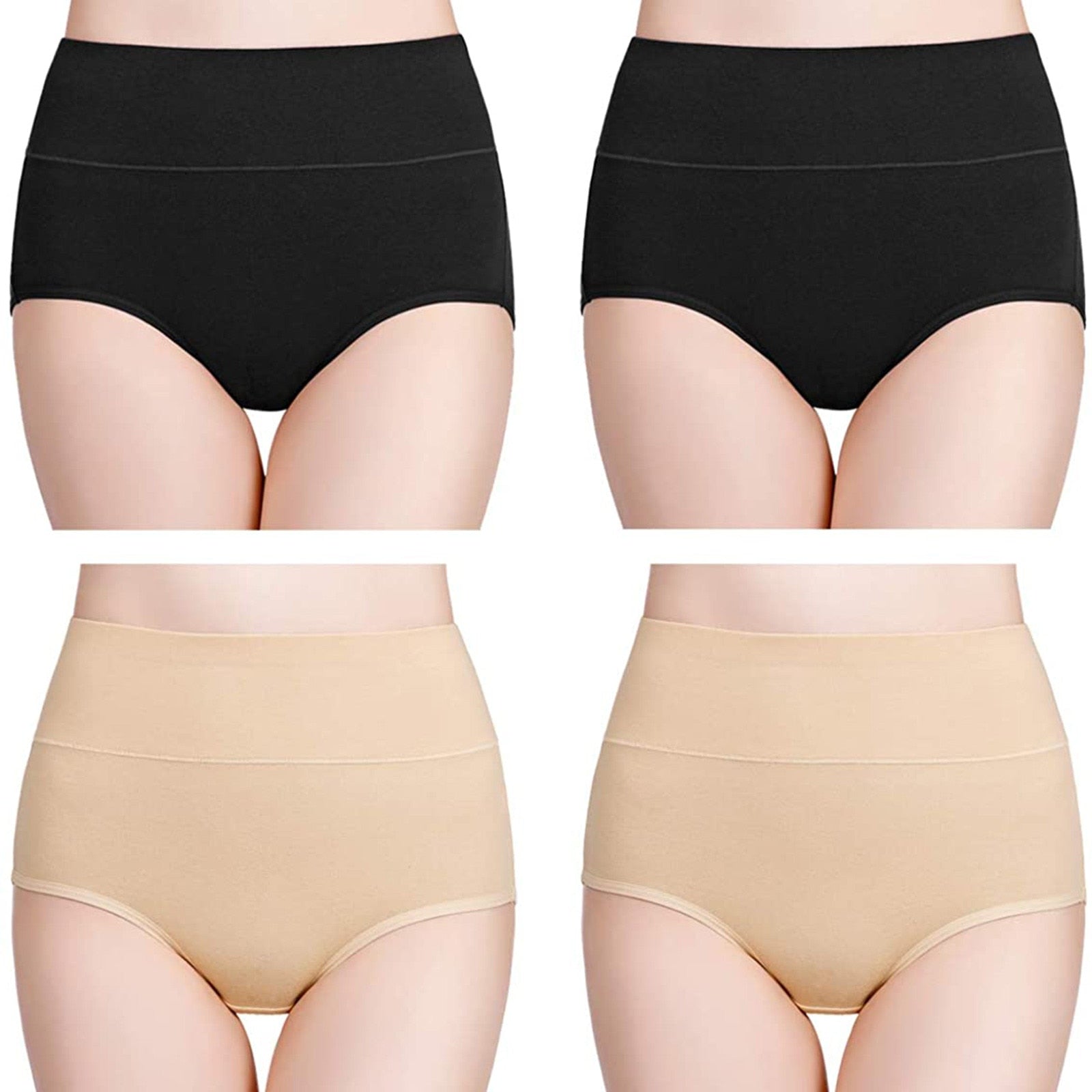 M-4XL 4 Pack 2 Black and 2 Khaki  High Waist Full Coverage Seamless Panties